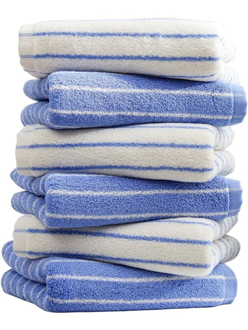 Set of 6 Blue Striped Hand Towels - Soft, Quick-Dry, Absorbent Cotton - Luxury
